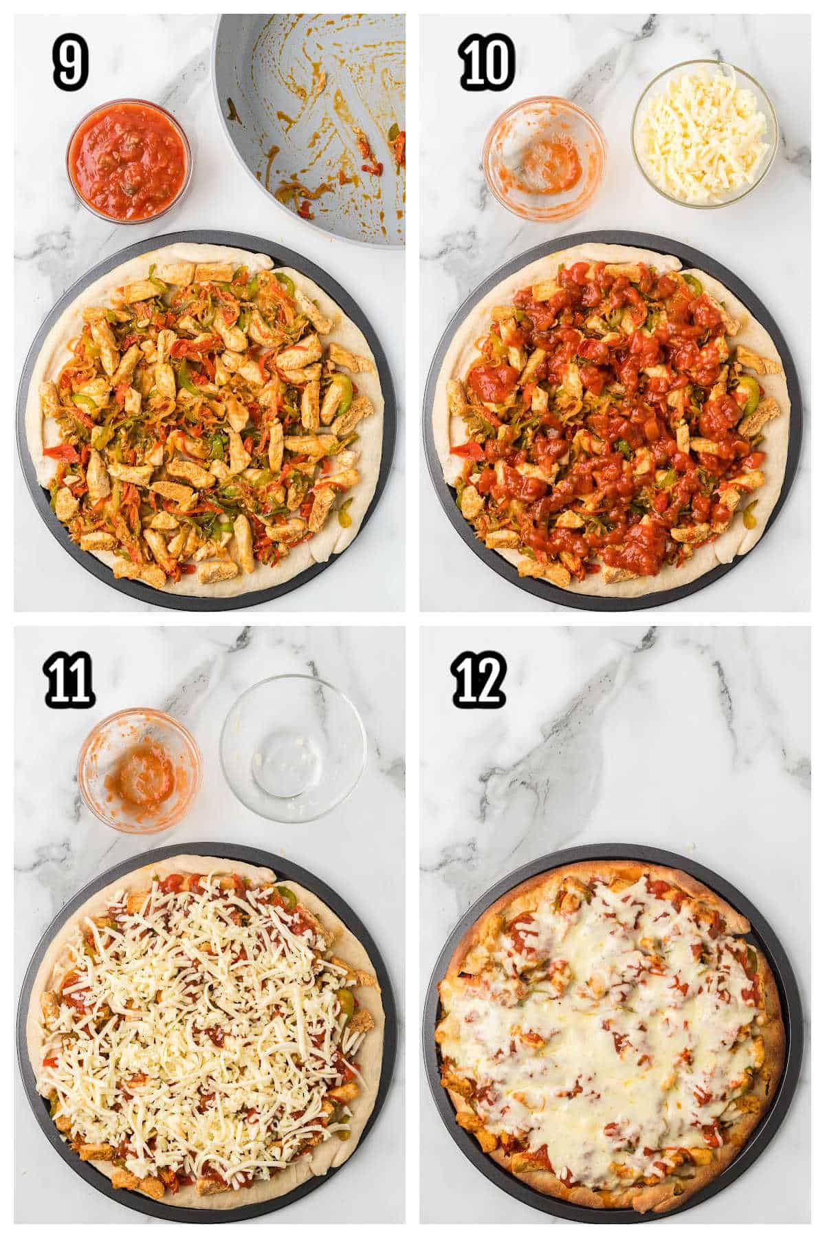 The third and final collage shows the steps to assembling and baking the Mexican pizza.