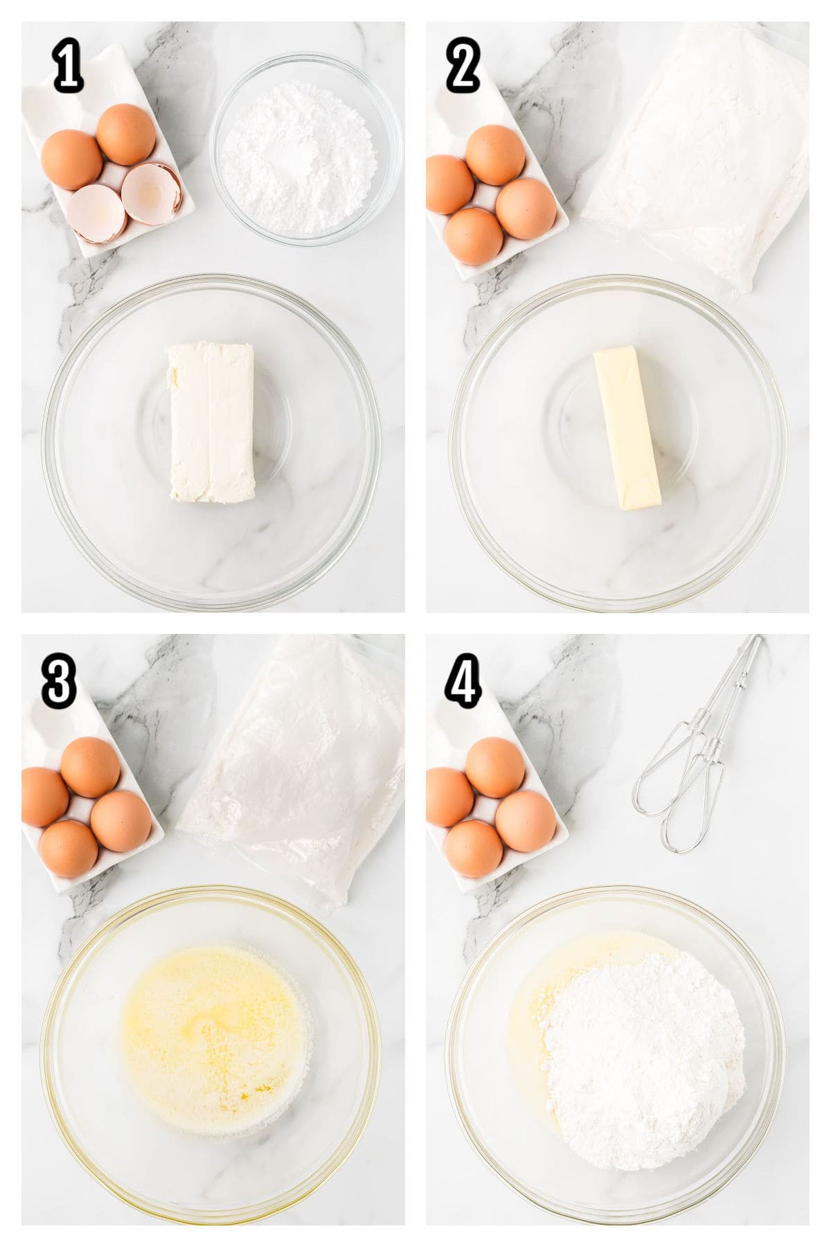 A collage features the first four steps to making the Ooey Gooey Neiman Marcus bars. 
