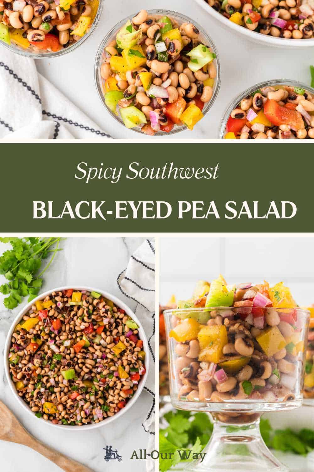 Add a delicious twist to your salad game with this family-favorite Marinated Black-eyed Pea Salad! Bursting with flavors from colorful bell peppers, jalapeños, red onion, a zesty wine vinaigrette, and crispy bacon crumbles. Get the recipe for this summer potluck winner and step up your salad game today.