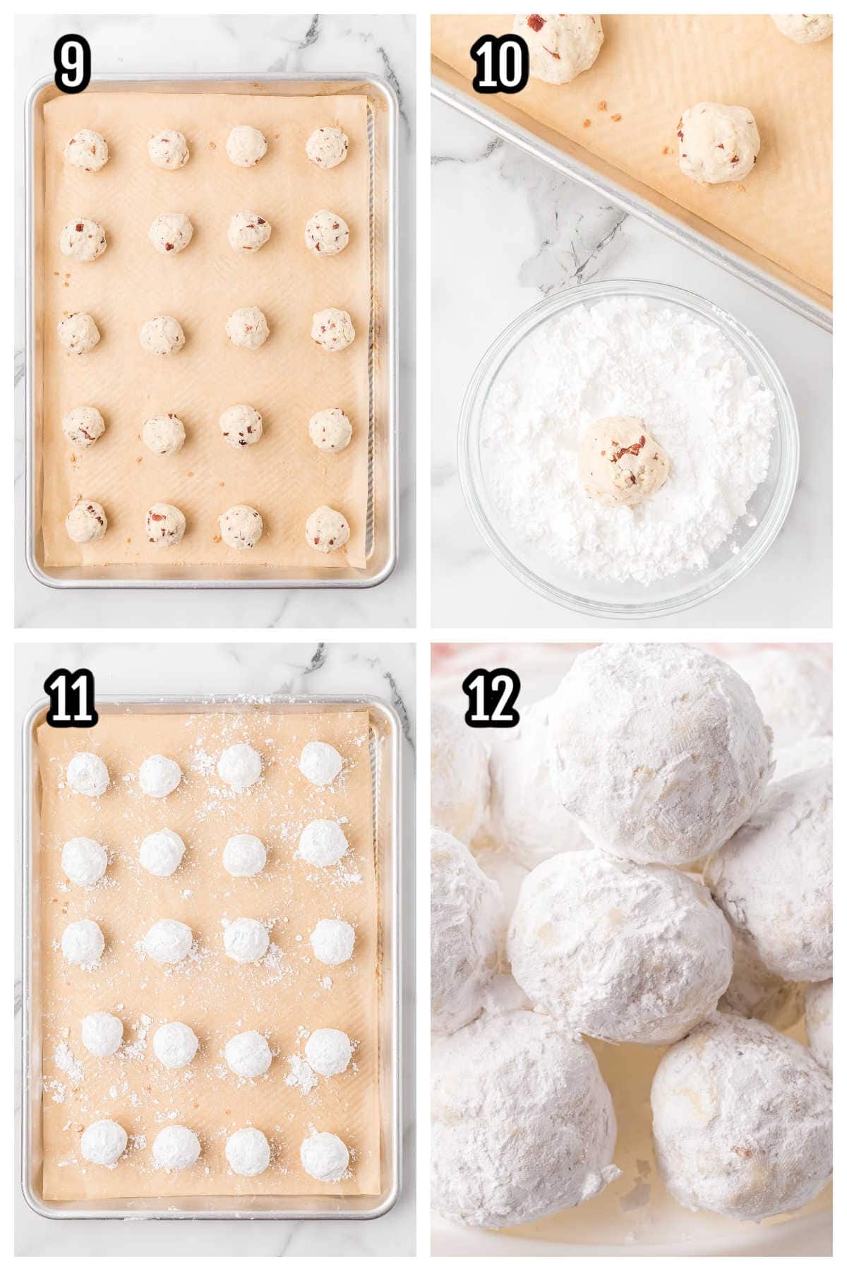 The third collage features the four final steps to making the Russian Teacake recipe. 