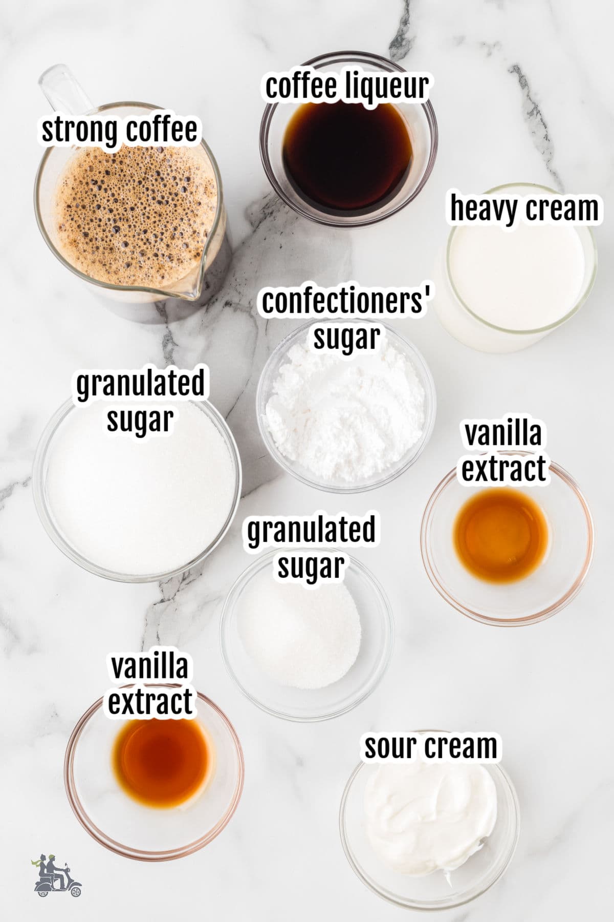 An image of the ingredients needed to make Espresso Granita with Whipped Cream. 