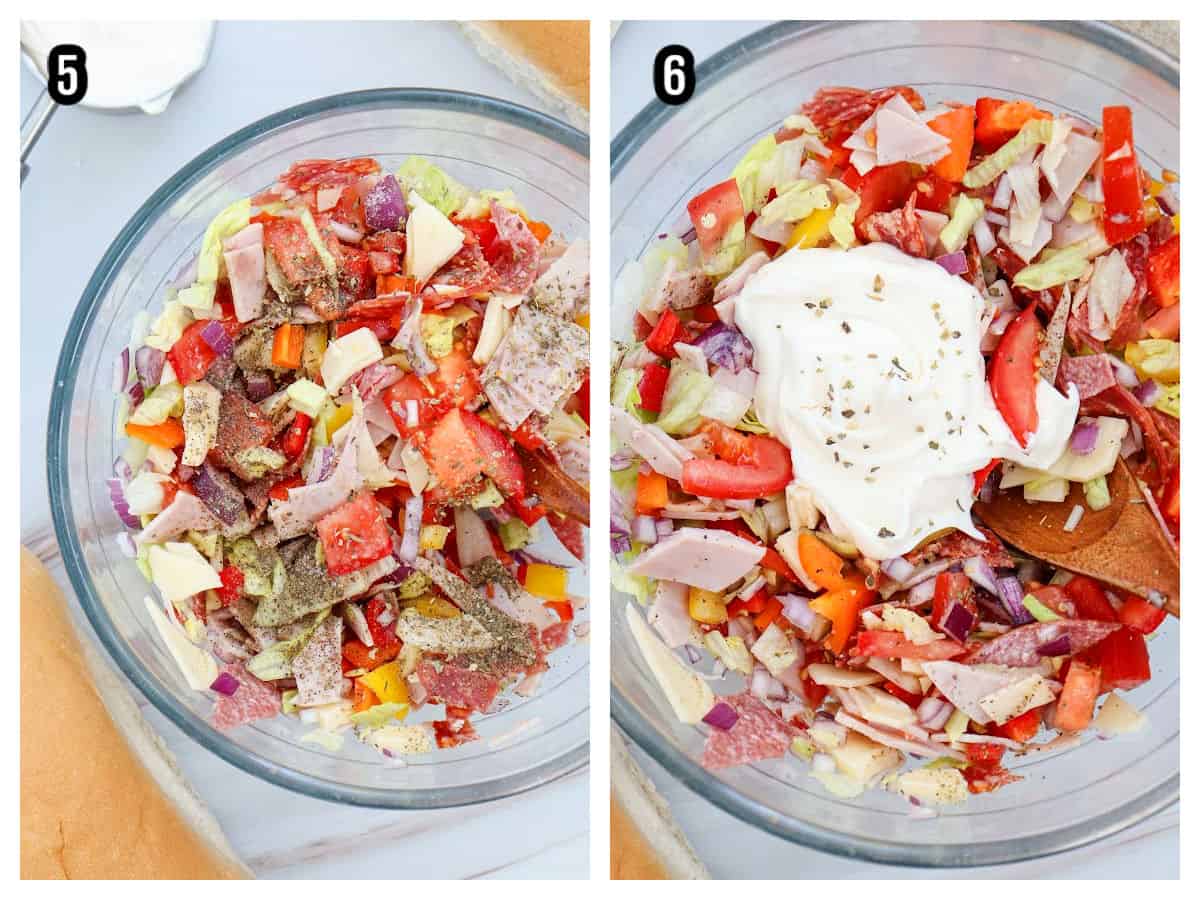 The final two steps to making the Italian Chopped Salad recipe filling for the sandwich bun. 