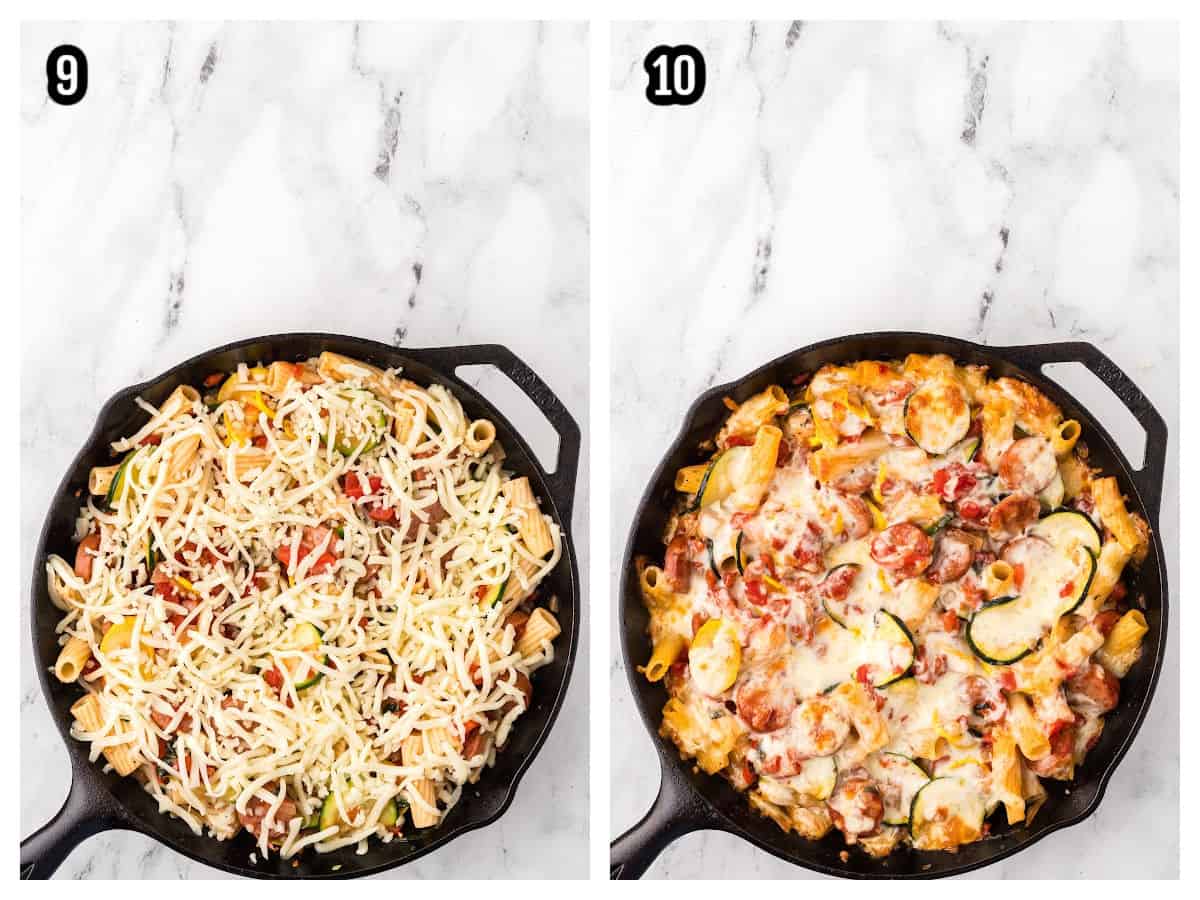 The third collage shows the last two steps to making the Amatriciana Estiva American Version recipe. 