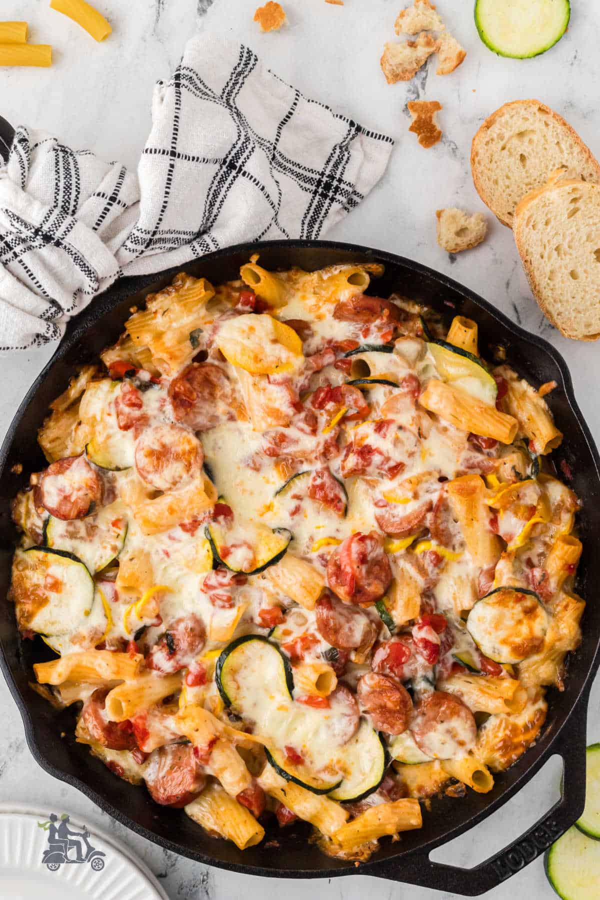Summer Pasta is an American Italian take on the Amatriciana Estiva recipe in a black cast iron skillet.