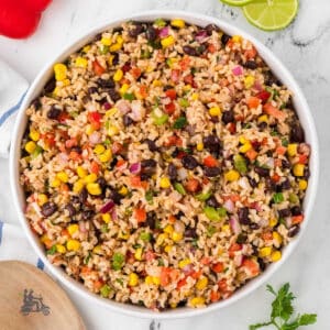 Lime vinaigrette tossed rice salad with Tex-Mex flavors.