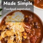 A Pinterest share button image with a title overlay for the slow cooker taco soup recipe.