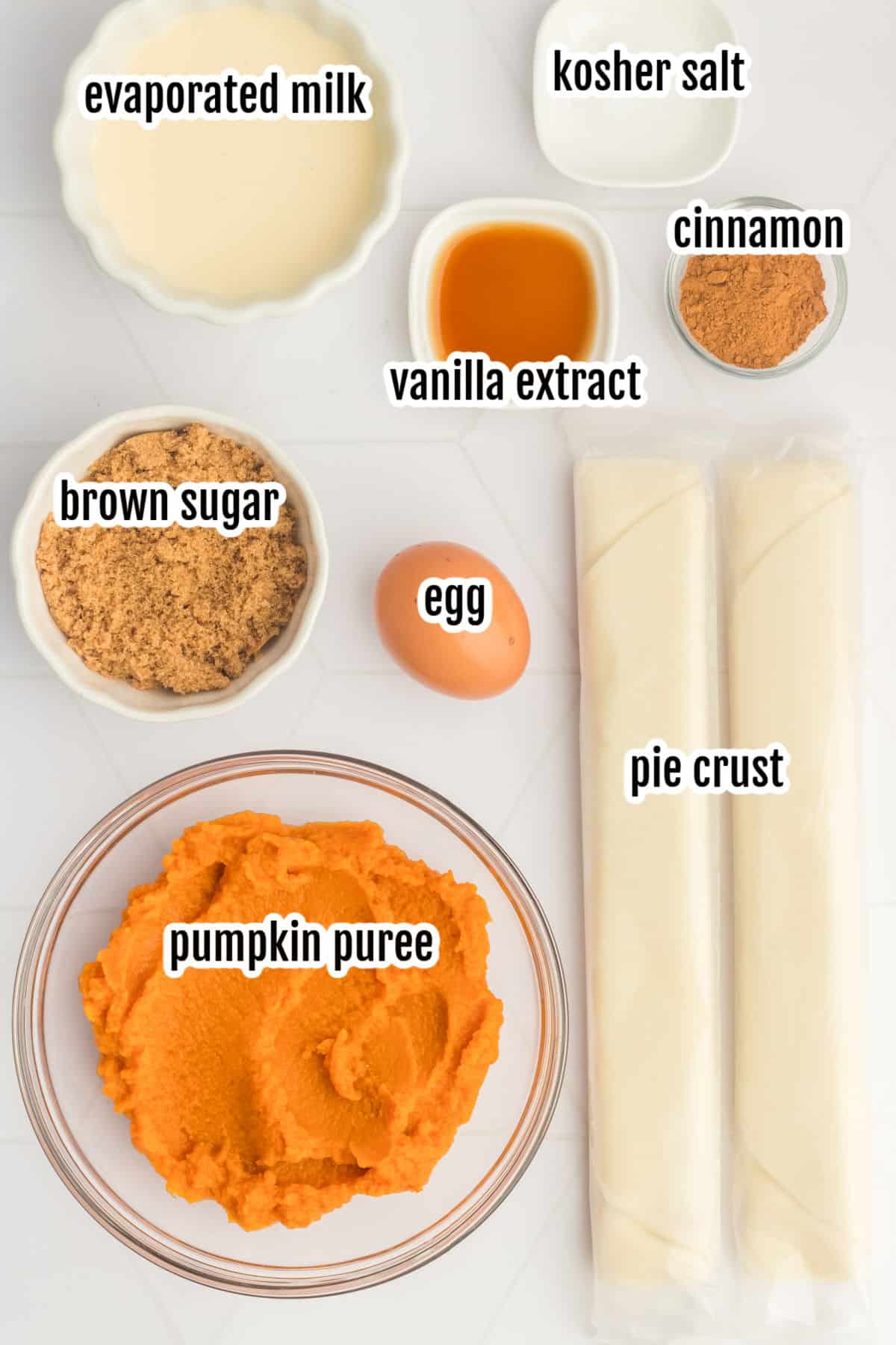 Image of the ingredients needed to make the small pumpin pie tarts. 