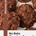 A Pinterest photo with title overlay for the Classic Chocolate Oatmeal Cookies recipe's no-bake recipe.