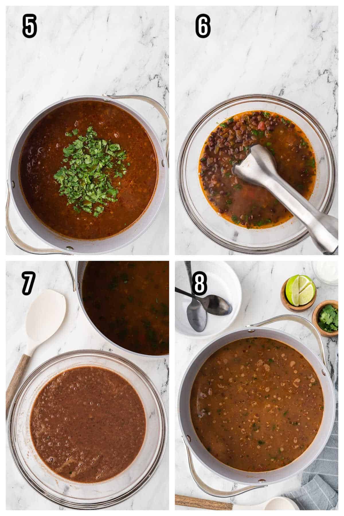 A second collage shows steps five through eight for the Southwestern Black Bean Soup recipe. 