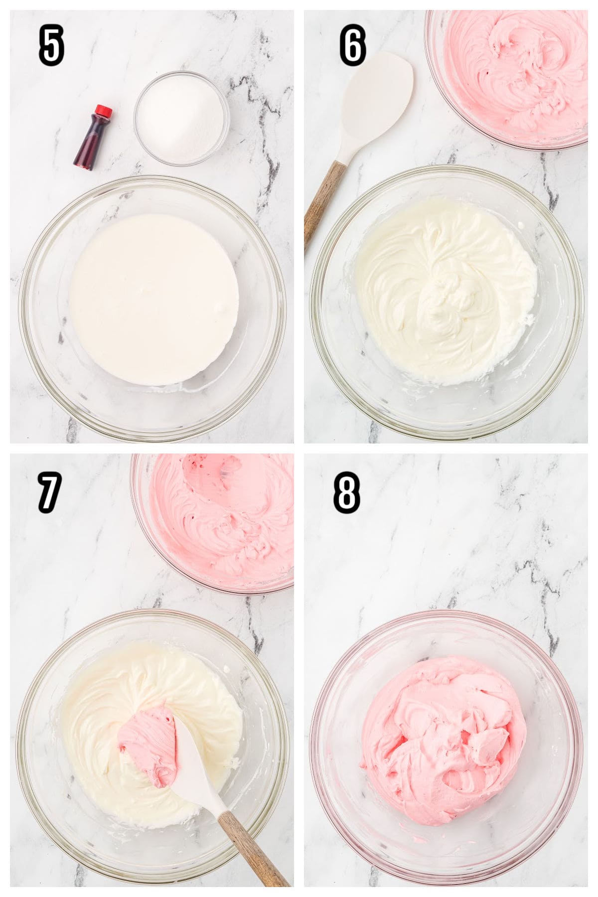 The second collage features steps five through eight for the frozen peppermint with Oreo crust pie recipe. 