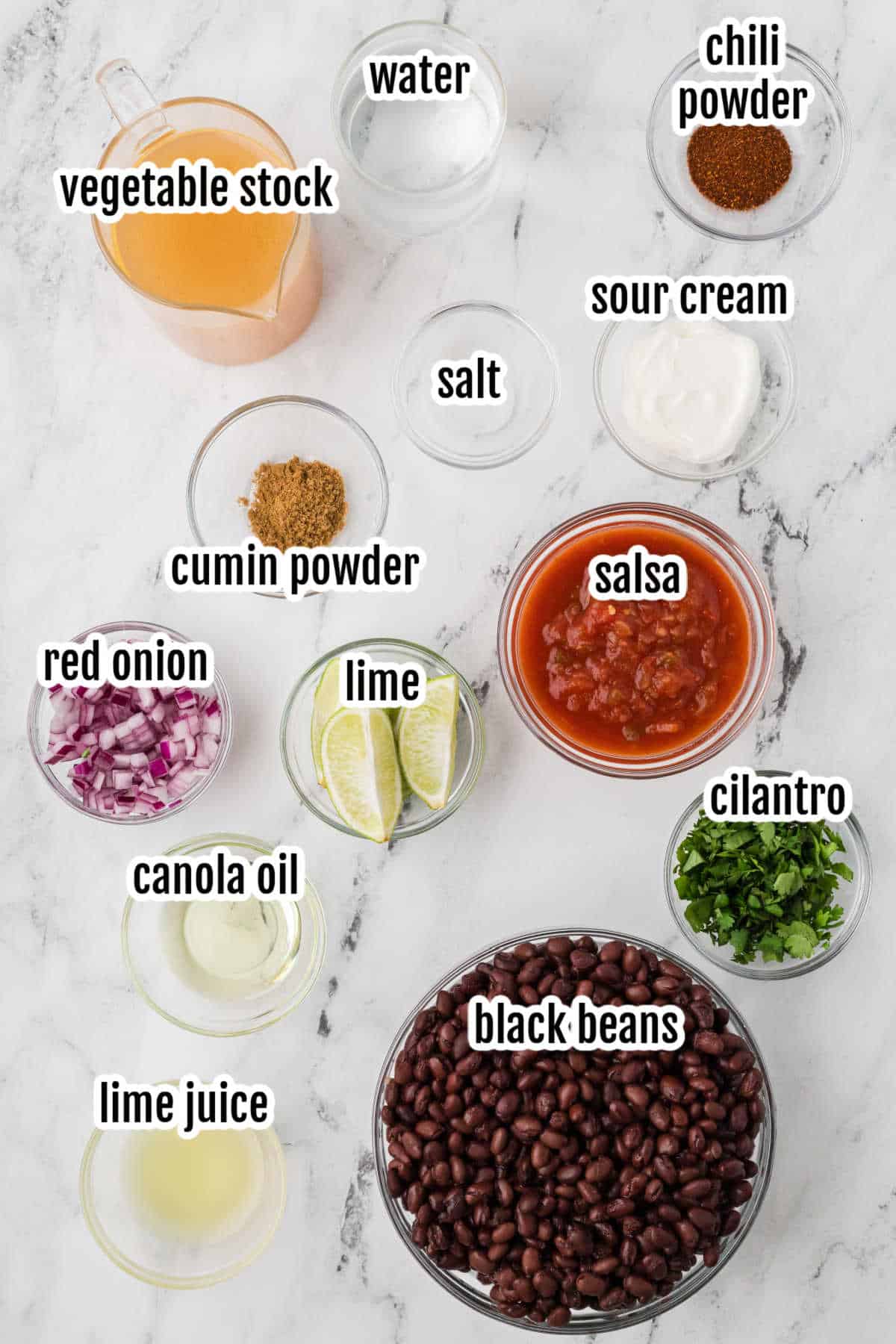 Image of the ingredients needed to make the Black Bean Soup Recipe. 