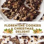 A Pinterest share image with overlay of two photos of the Florentine cookies.