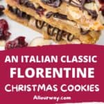 Two photo Pinterest collage with title overlay for the Italian Classic Florentine cookies.