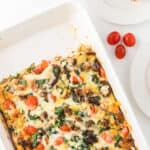 A Pinterest share image with a title overlay for the Italian Sausage Breakfast Strata recipe.