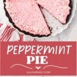 A Pinterest Collage with a title overlay features two images of the Peppermint frozen pie dessert.