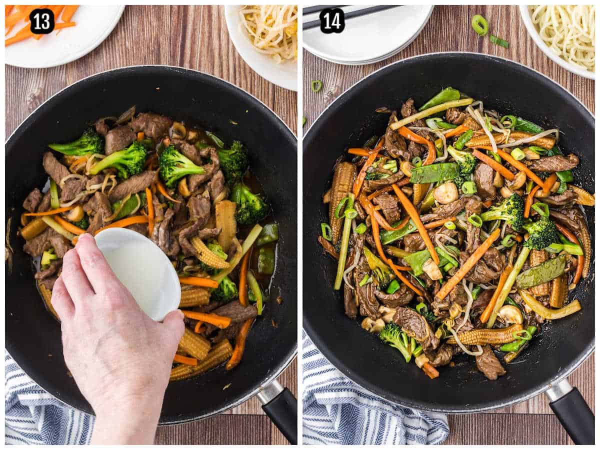The fourth collage features the final steps to making the meat chop suey with beef as the meat.