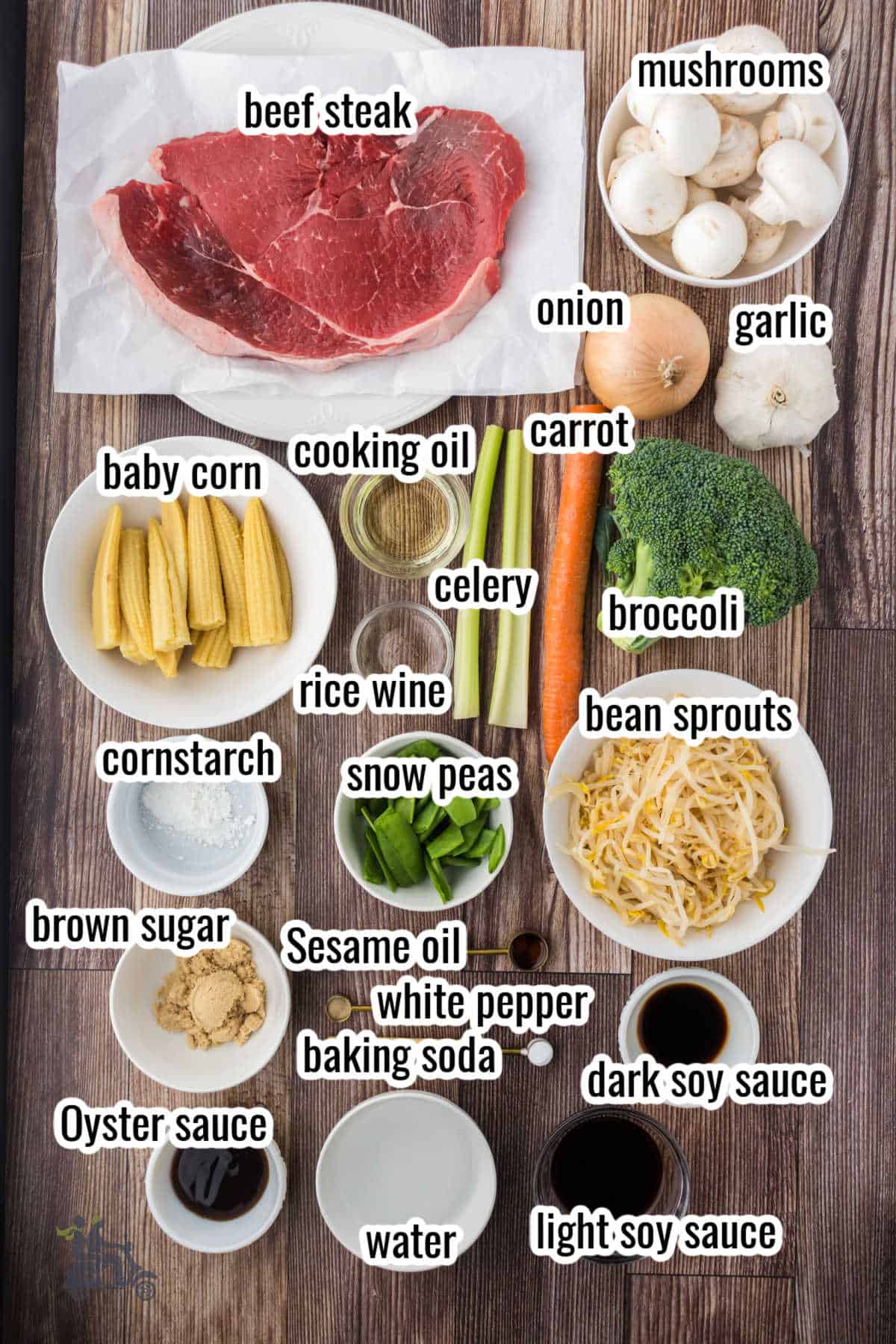 Ingredients needed to make the beef chop suey recipe.