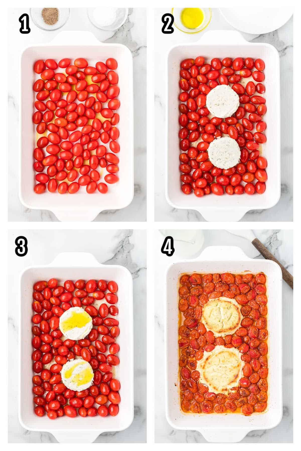 A collage features the first four steps to making the creamy, spreadable cheese sauce with penne pasta. 