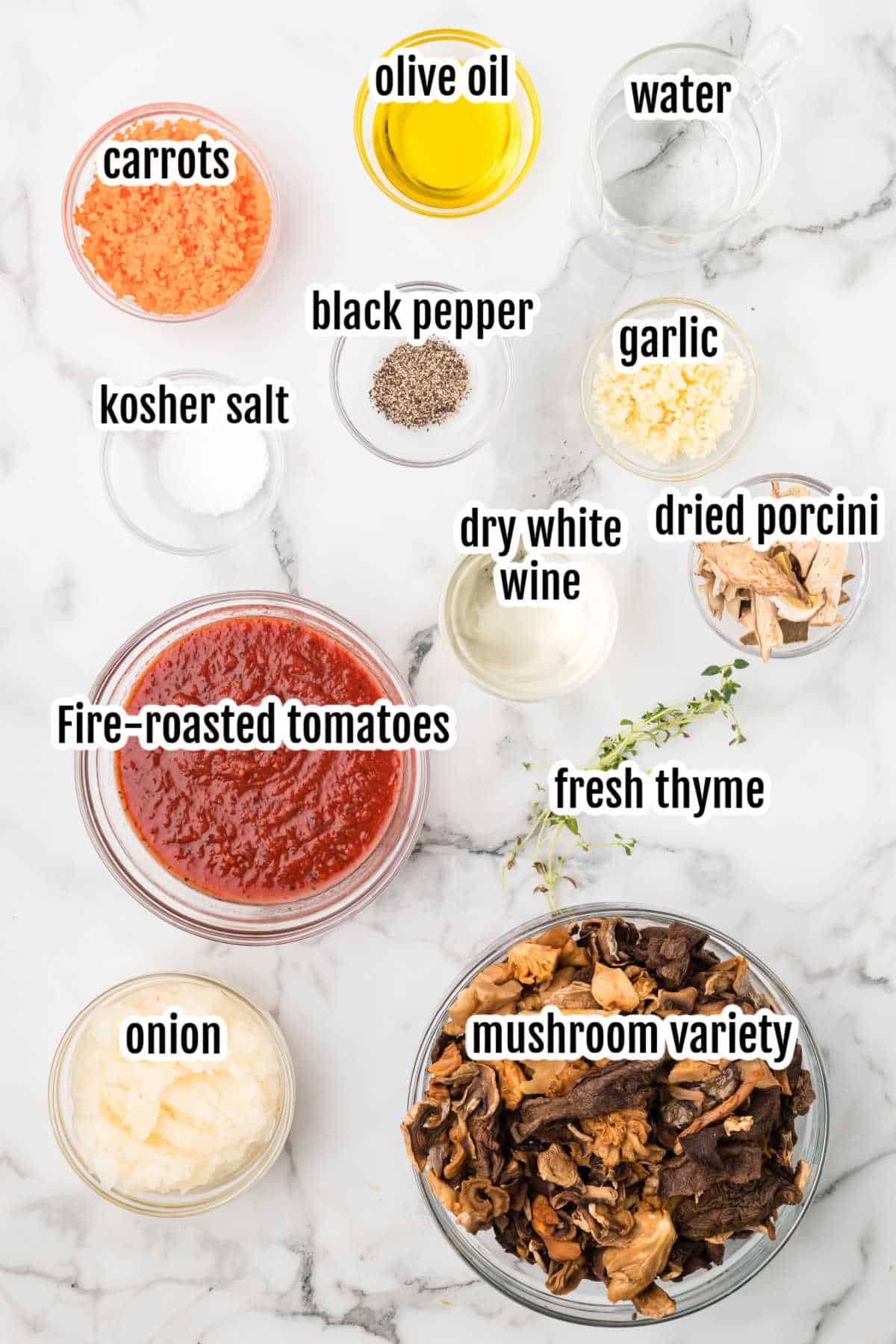 An image of the ingredients needed to make the Mushroom Ragù recipe. 