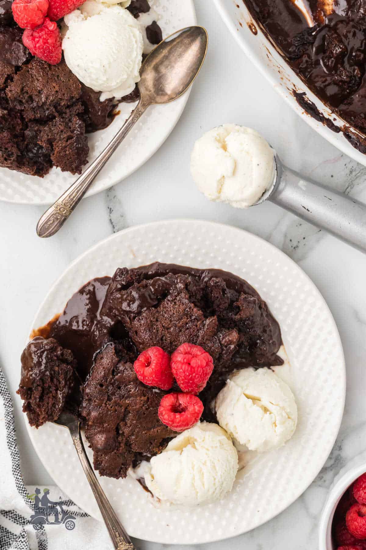 Two-layer chocolate pudding cake with coffee-amaretto sauce.