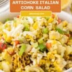 A Pinterest share image with a title overlay for the Italian Grilled Corn salad recipe.