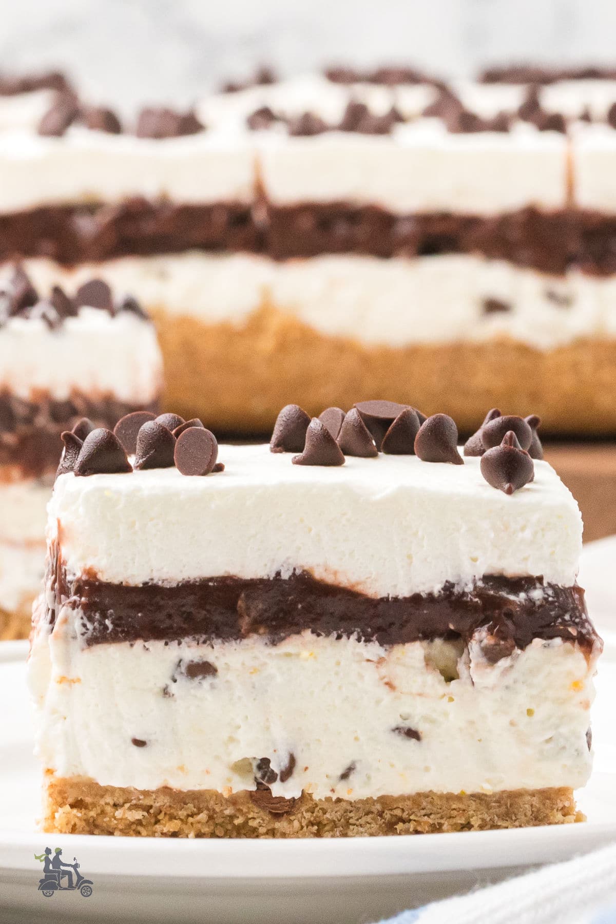 Cannoli-inspired fridge dessert layered like a chocolate lasagna. 