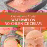 A Pinterest collage with a title overlay with three images of the Watermelon summer frozen dessert.