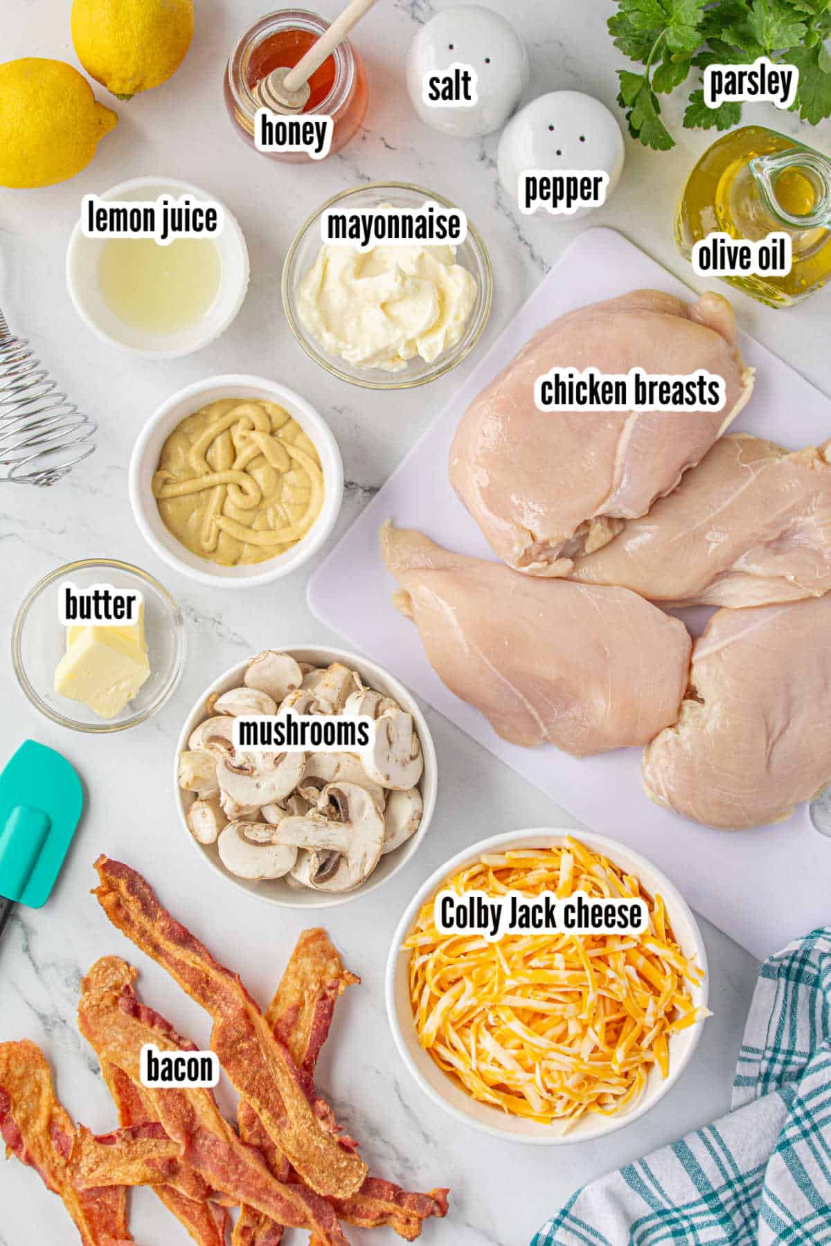 The ingredients needed to make the Alice Springs Chicken recipe. 