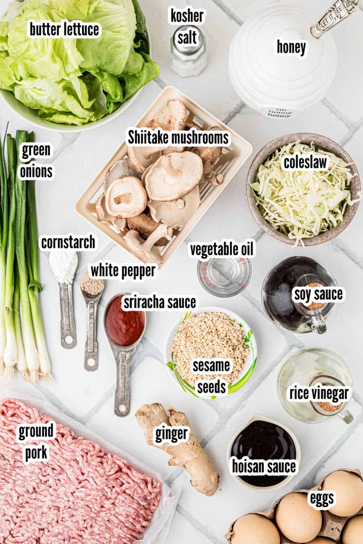 Image of the ingredients needed to make the Asian Meatball in Lettuce Cups recipe. 