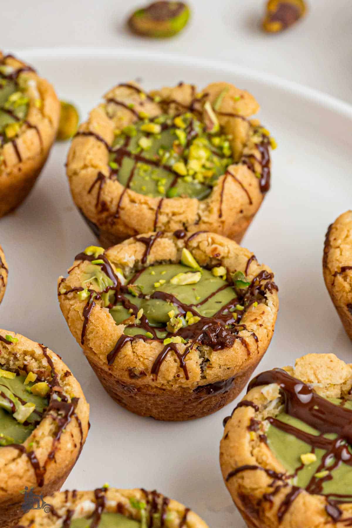 Overhead view of the Pistachio cream-filled white chocolate cookie cups.
