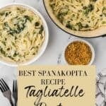 Creamy Spanakopita Pasta image for Pinterest, with a title overlay for pinning.