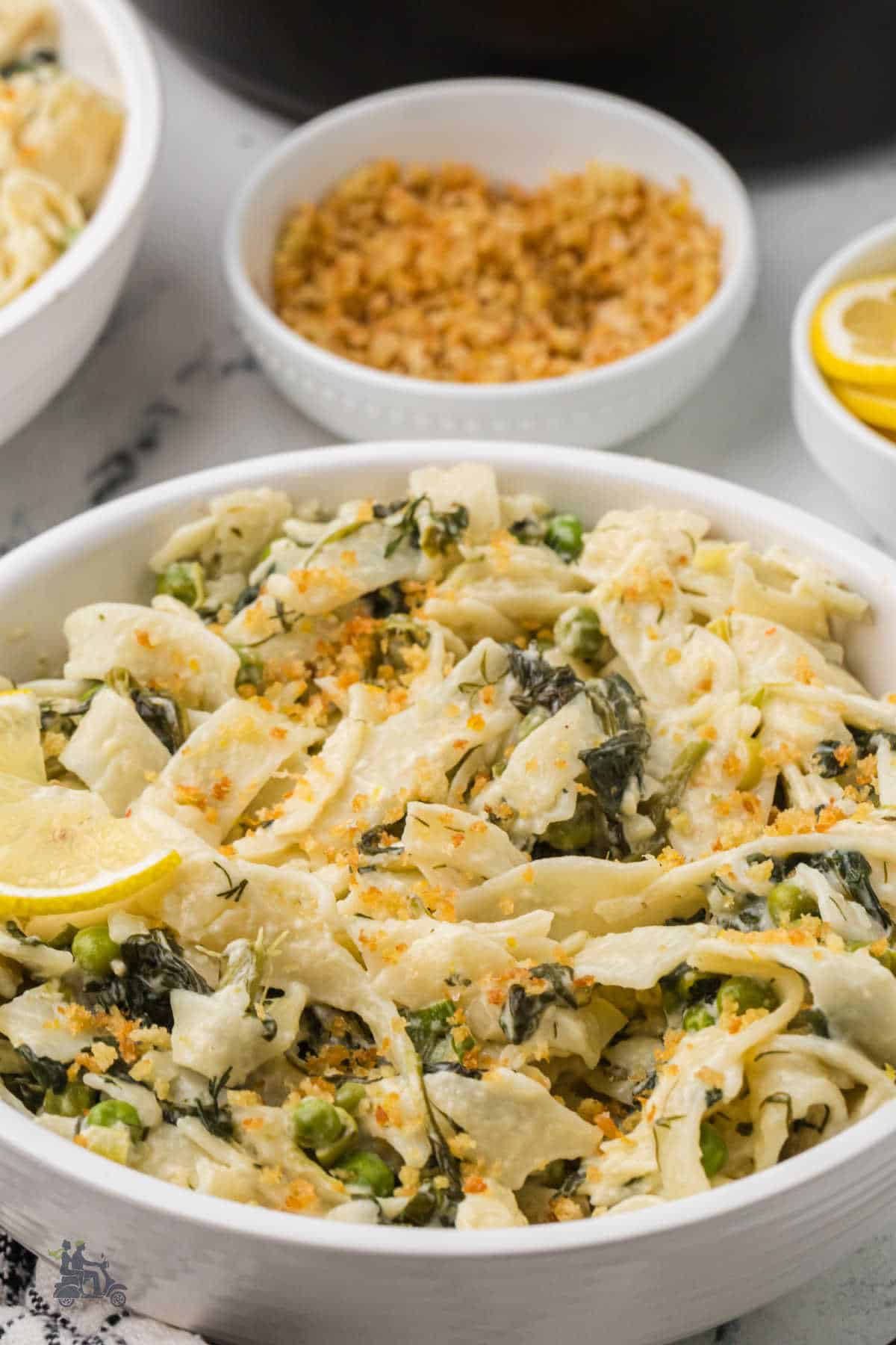 A simple tagliatelle pasta dish inspired by the Greek Spinach Pie, Spanakopita. 