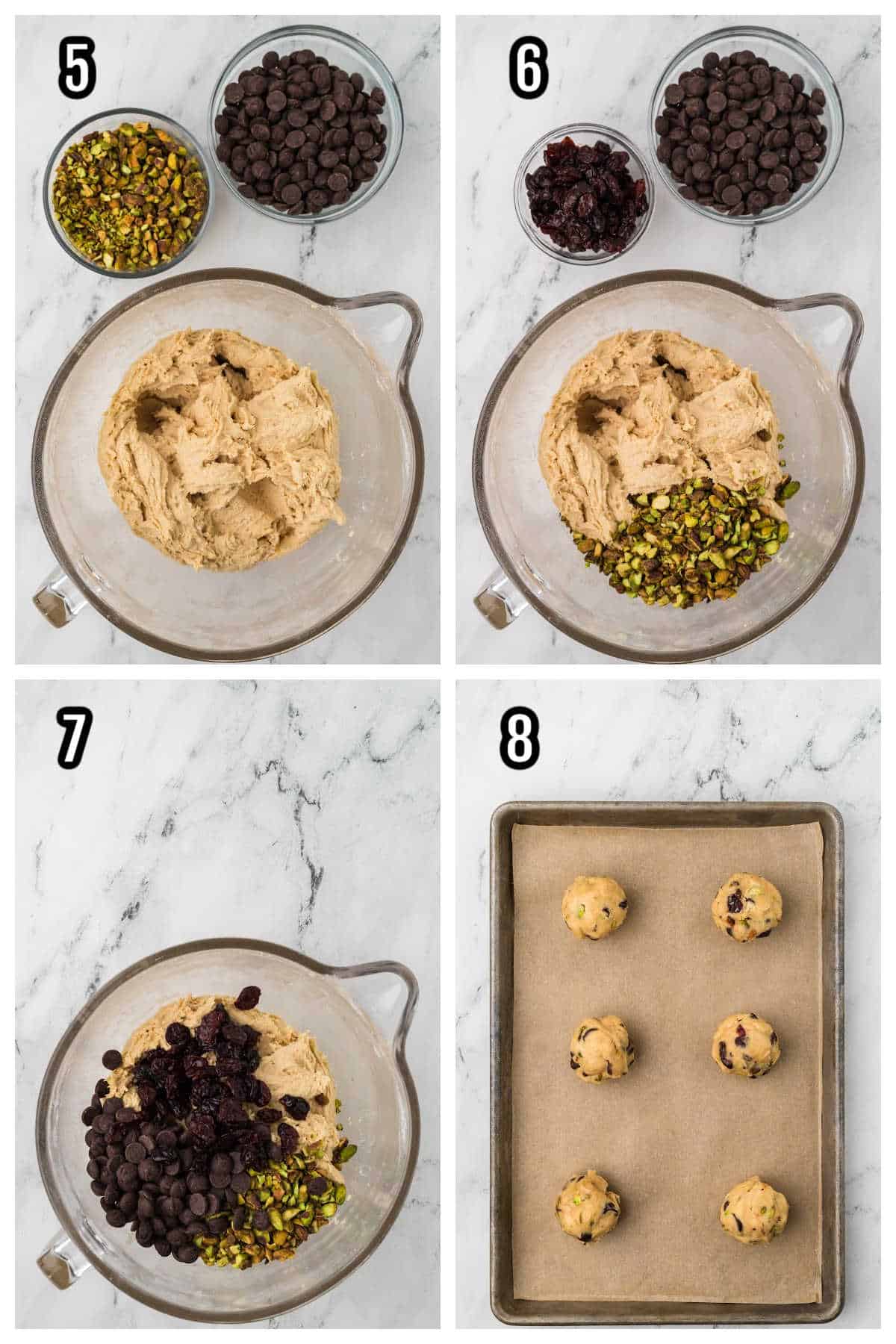 Collage with the second four steps needed to make the Italian-inspired Spumoni cookies. 