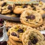 A Pinterest pin with title overlay features the chocolate chip cookie recipe that is Italian Spumoni Ice cream inspired.