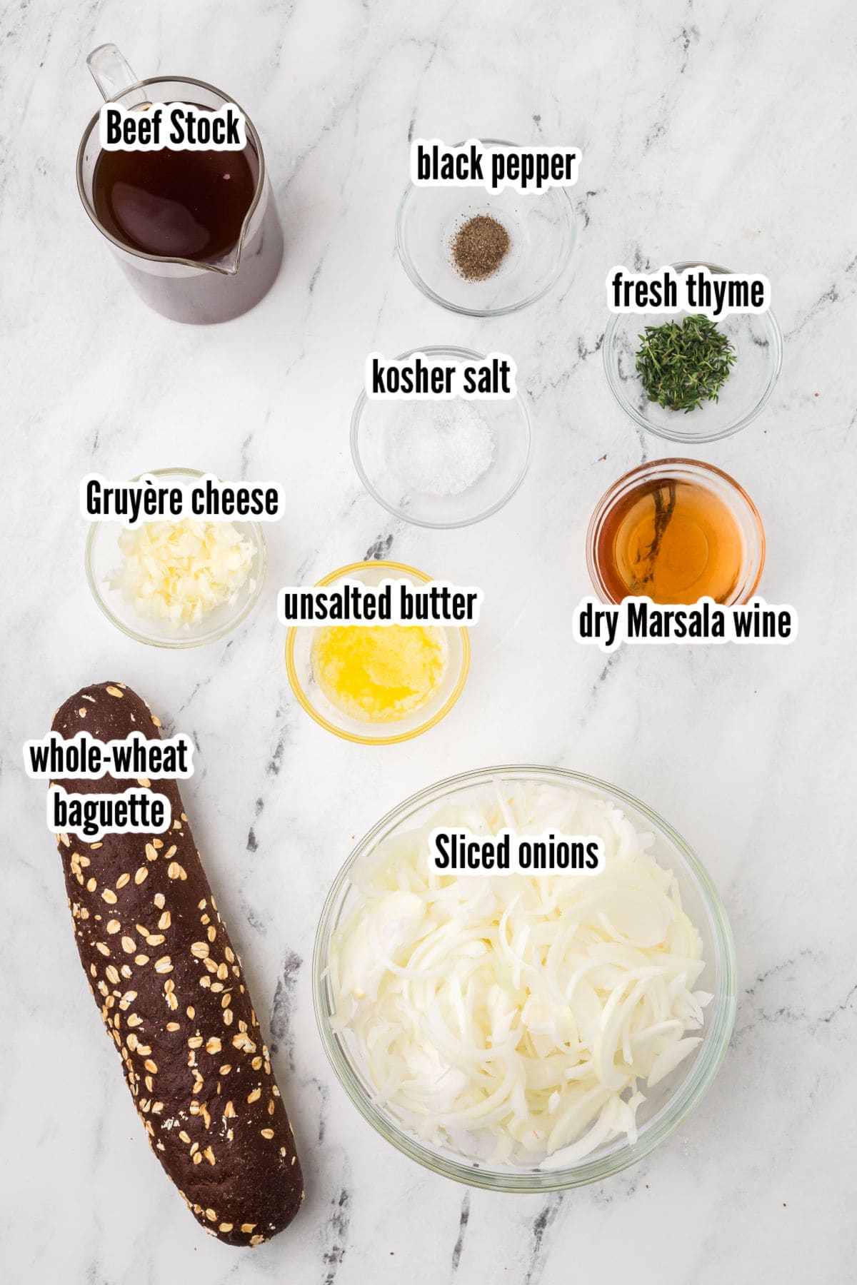 The ingredients needed to make the Slow Cooker French Onion Soup. 