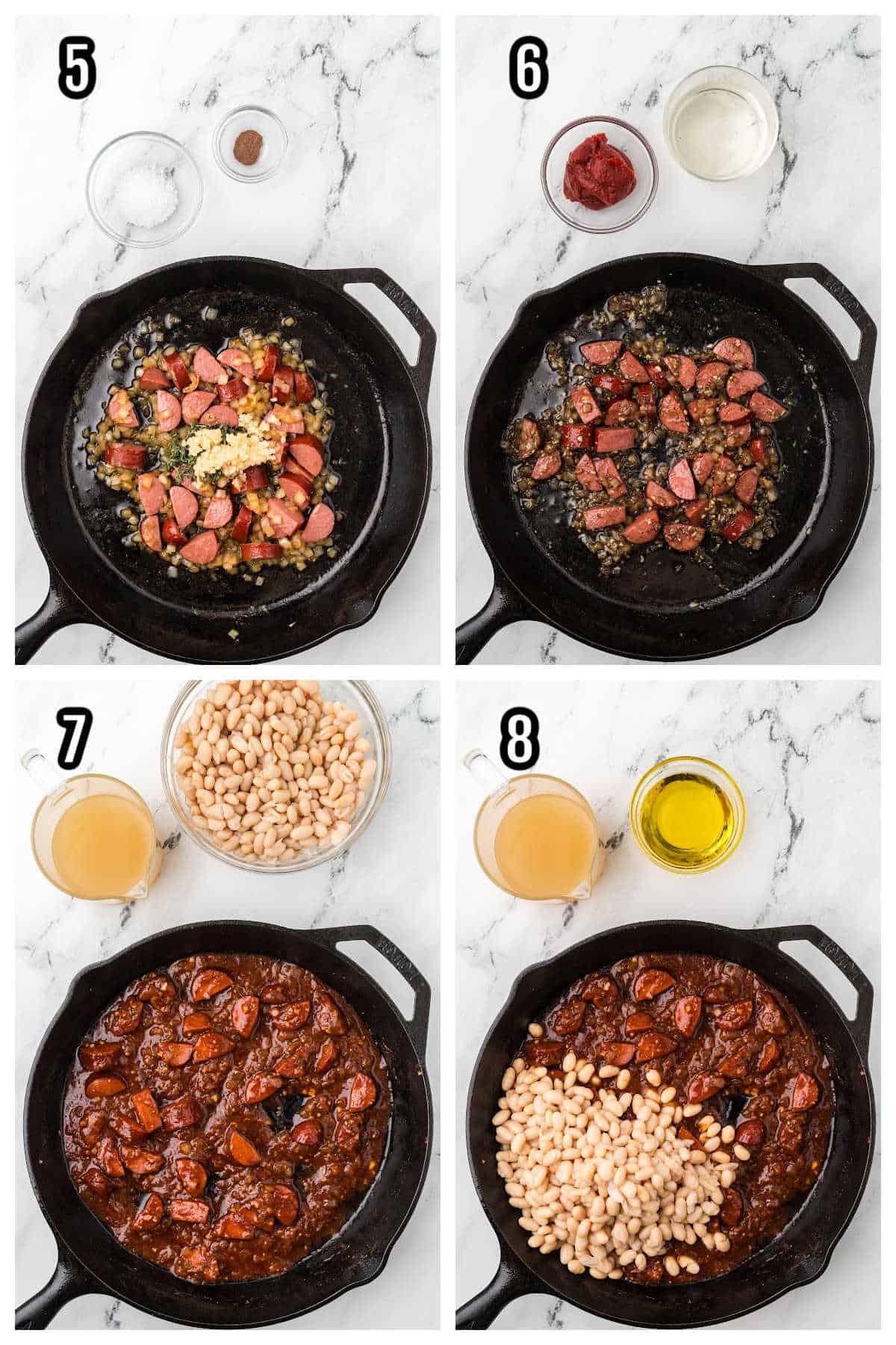 Steps five through eight for the French Chicken cassoulet recipe. 