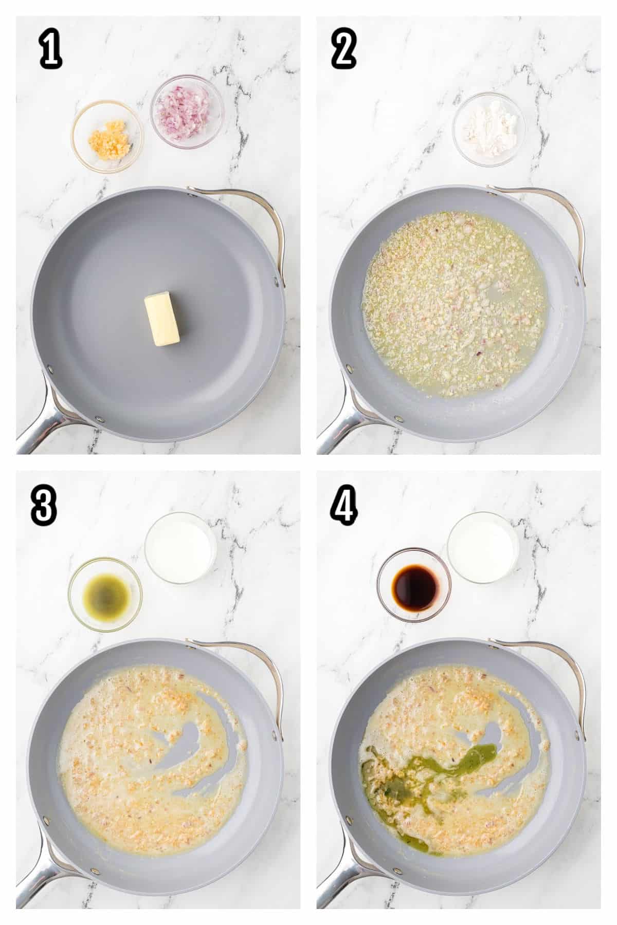 A collage features the first four steps to making the spicy Spinach Madeline recipe. 