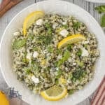 Greek rice made with the flavors of spanakopita and perfect light lunch or Mediterranean side.