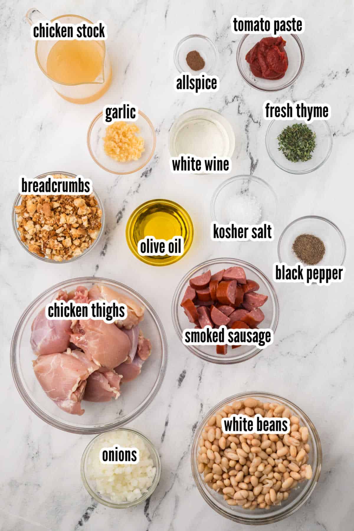 Image of the ingredients needed to make the French bean and chicken casserole. 