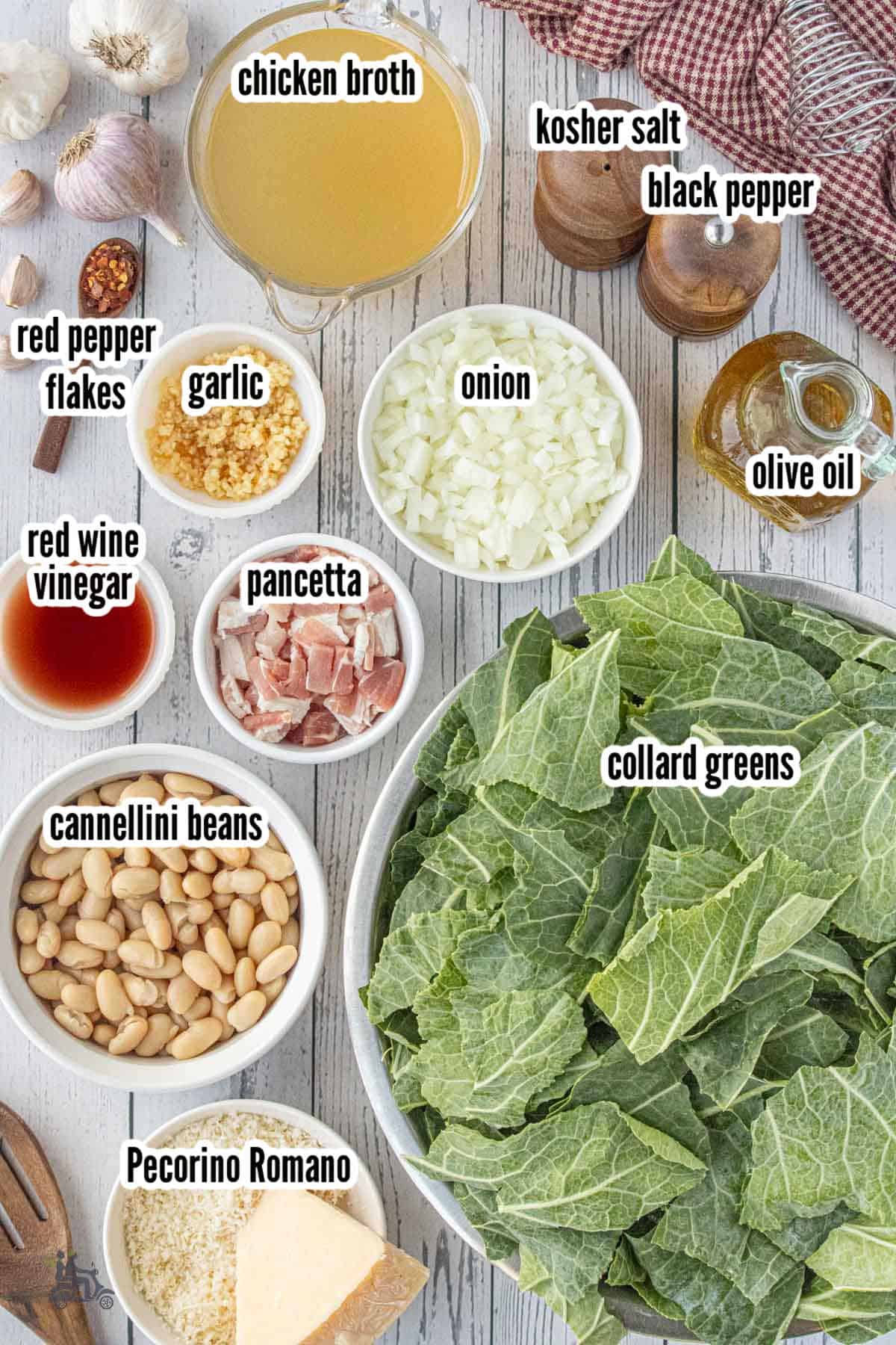 Ingredients needed to make the Southern Collard Green recipe include bacon or pancetta.