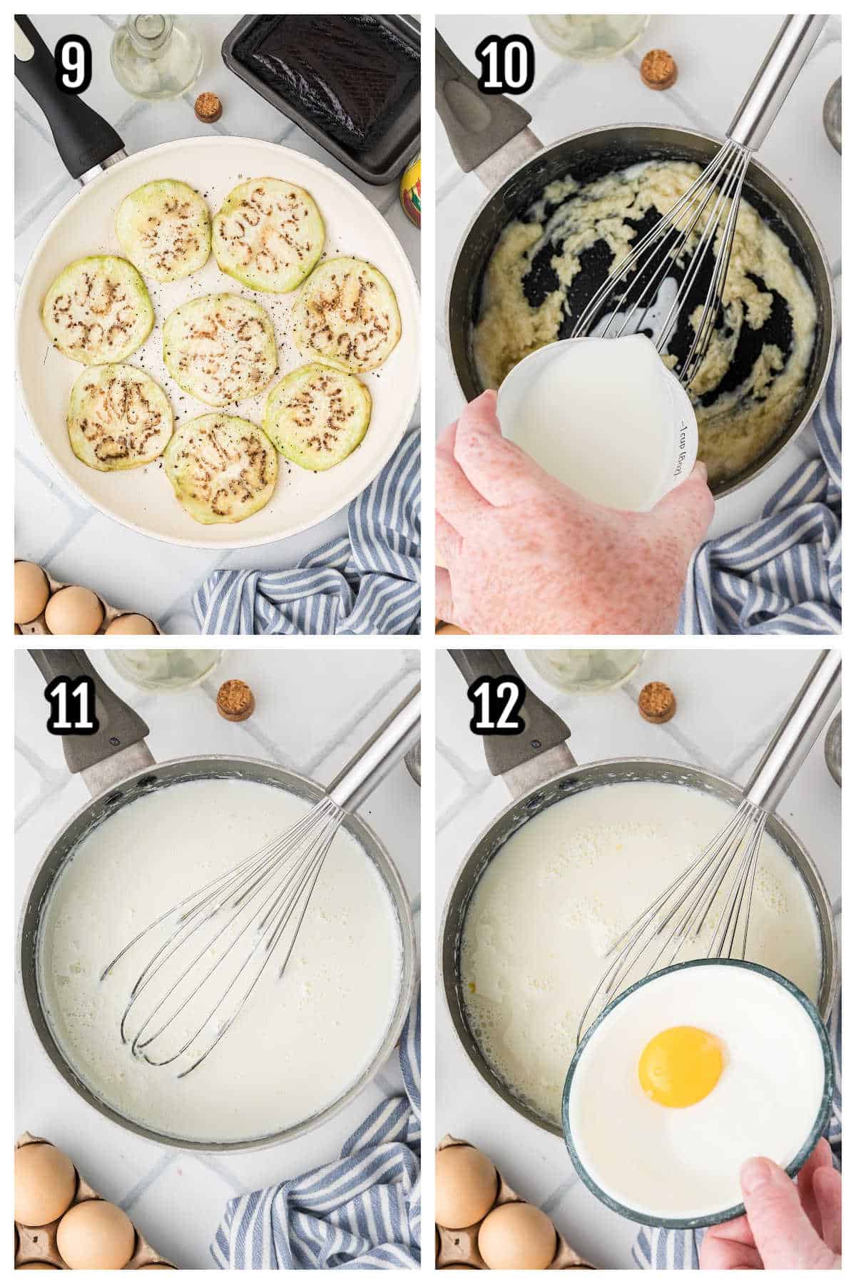 A collage features steps nine through twelve of the best moussaka recipe.