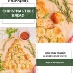 A Social Share image for Instagram or Facebook featuring two photos of the garlic butter Christmas bread recipe.