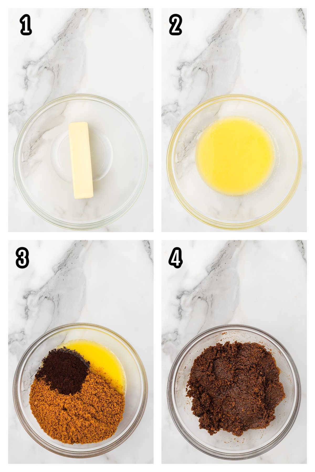 The first four steps to making the Christmas seven-layer bars. 