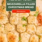 A Pinterest social share pin with a title overlay featuring the recipe for the pull-apart Christmas tree bread.