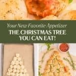 A Pinterest collage pin featuring a title overlay showcases Christmas Tree Pull-Apart Bread stuffed with Mozzarella.