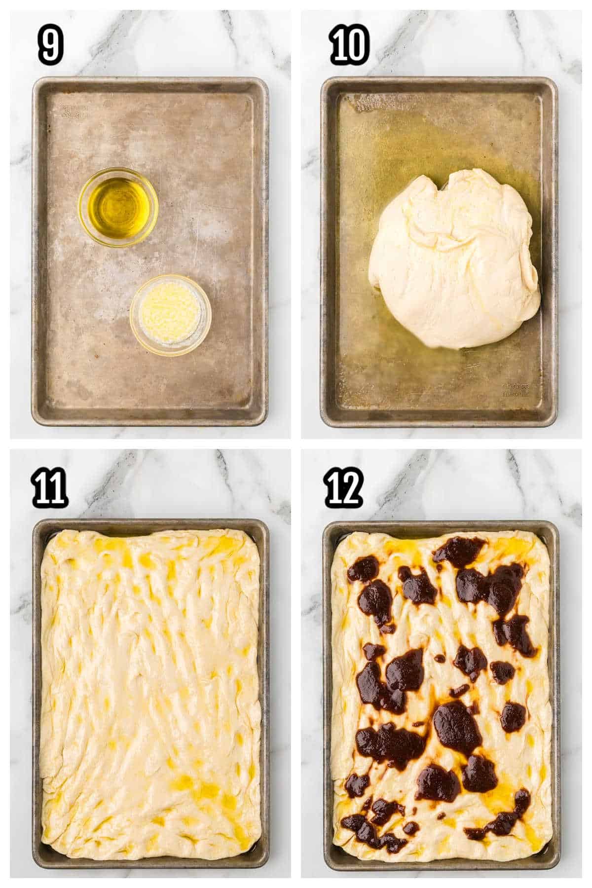 Third set of steps for the sweet yeast focaccia bread. 