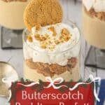 Layered gingersnap parfait with homemade pudding and whipped cream.