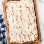 Cinnamon Roll Focaccia with Cream Cheese Glaze perfect for brunch, holiday mornings.