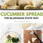 A three-photo collage shows the making of the Kentucky Benedictine Cucumber Sandwiches.