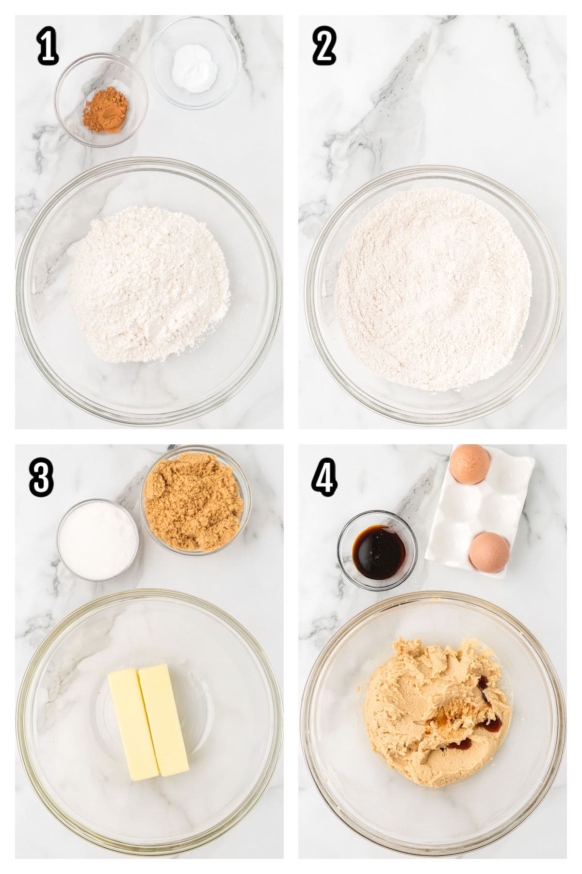 First four steps to the bakery-style soft and chewy cookie recipe. 